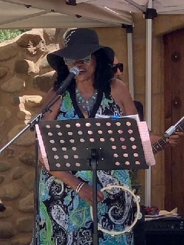 Keyboard player in vest and hat